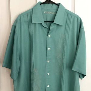 Caribbean Woven Embroidered Tropical Shirt Size XL Color Aqua